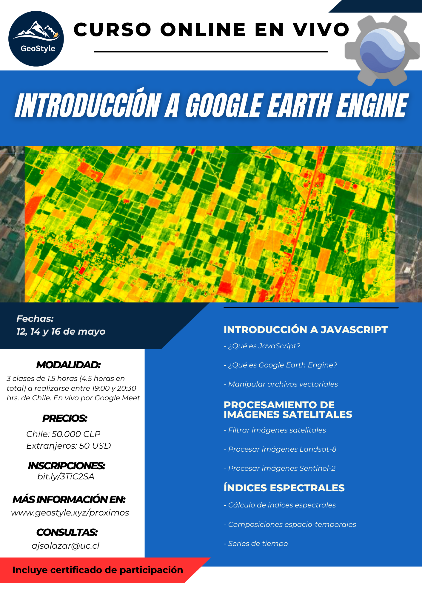 Flyer del curso de Google Earth Engine